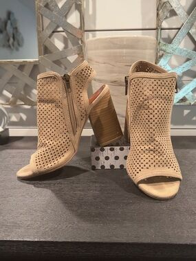 MIA Tan Perforated Peep-Toe Block Heel Booties